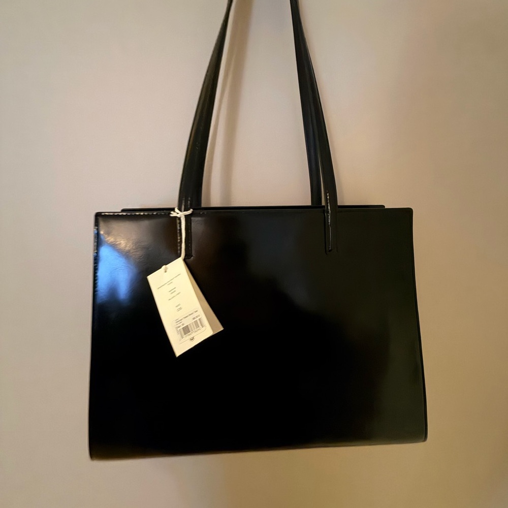 NWT Tory Burch Emerson Patent Work Tote Black Leather $550 MSRP